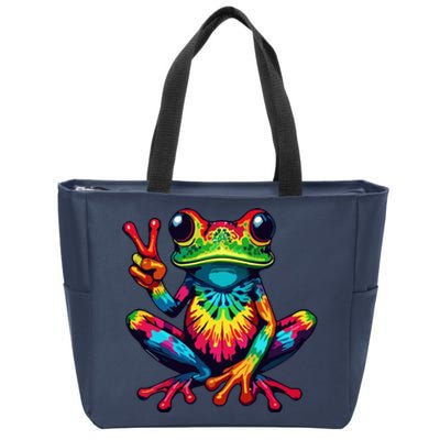 Tiedye Frog Peace Sign Hippie Zip Tote Bag