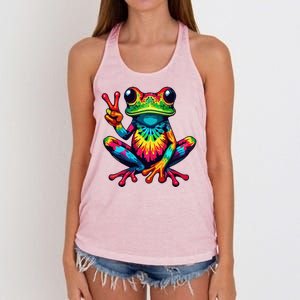 Tiedye Frog Peace Sign Hippie Women's Knotted Racerback Tank