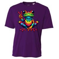 Tiedye Frog Peace Sign Hippie Cooling Performance Crew T-Shirt