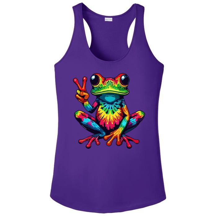 Tiedye Frog Peace Sign Hippie Ladies PosiCharge Competitor Racerback Tank