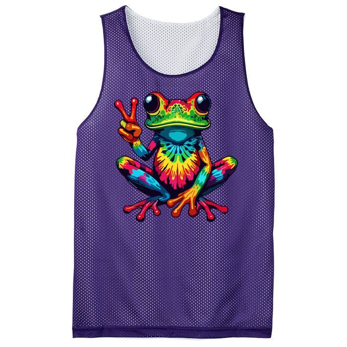 Tiedye Frog Peace Sign Hippie Mesh Reversible Basketball Jersey Tank