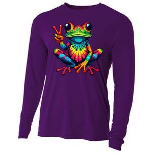 Tiedye Frog Peace Sign Hippie Cooling Performance Long Sleeve Crew