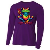 Tiedye Frog Peace Sign Hippie Cooling Performance Long Sleeve Crew