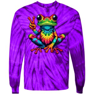 Tiedye Frog Peace Sign Hippie Tie-Dye Long Sleeve Shirt