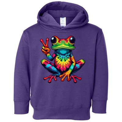 Tiedye Frog Peace Sign Hippie Toddler Hoodie