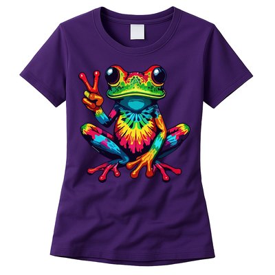 Tiedye Frog Peace Sign Hippie Womens T-Shirt