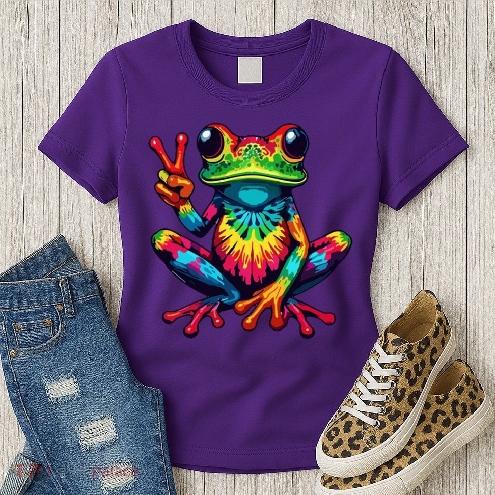 Tiedye Frog Peace Sign Hippie Womens T-Shirt
