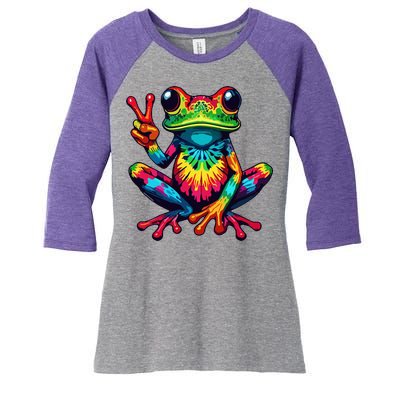 Tiedye Frog Peace Sign Hippie Women's Tri-Blend 3/4-Sleeve Raglan Shirt