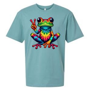 Tiedye Frog Peace Sign Hippie Sueded Cloud Jersey T-Shirt