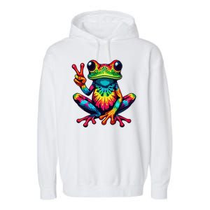 Tiedye Frog Peace Sign Hippie Garment-Dyed Fleece Hoodie