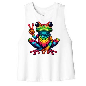 Tiedye Frog Peace Sign Hippie Women's Racerback Cropped Tank