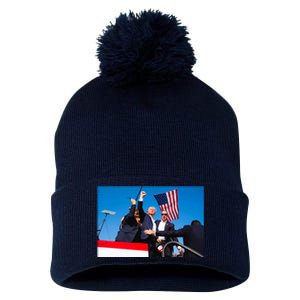 Trump Fist Pump Assassination Attempt Picture 2024 Pom Pom 12in Knit Beanie