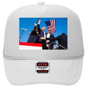 Trump Fist Pump Assassination Attempt Picture 2024 High Crown Mesh Back Trucker Hat