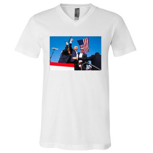 Trump Fist Pump Assassination Attempt Picture 2024 V-Neck T-Shirt