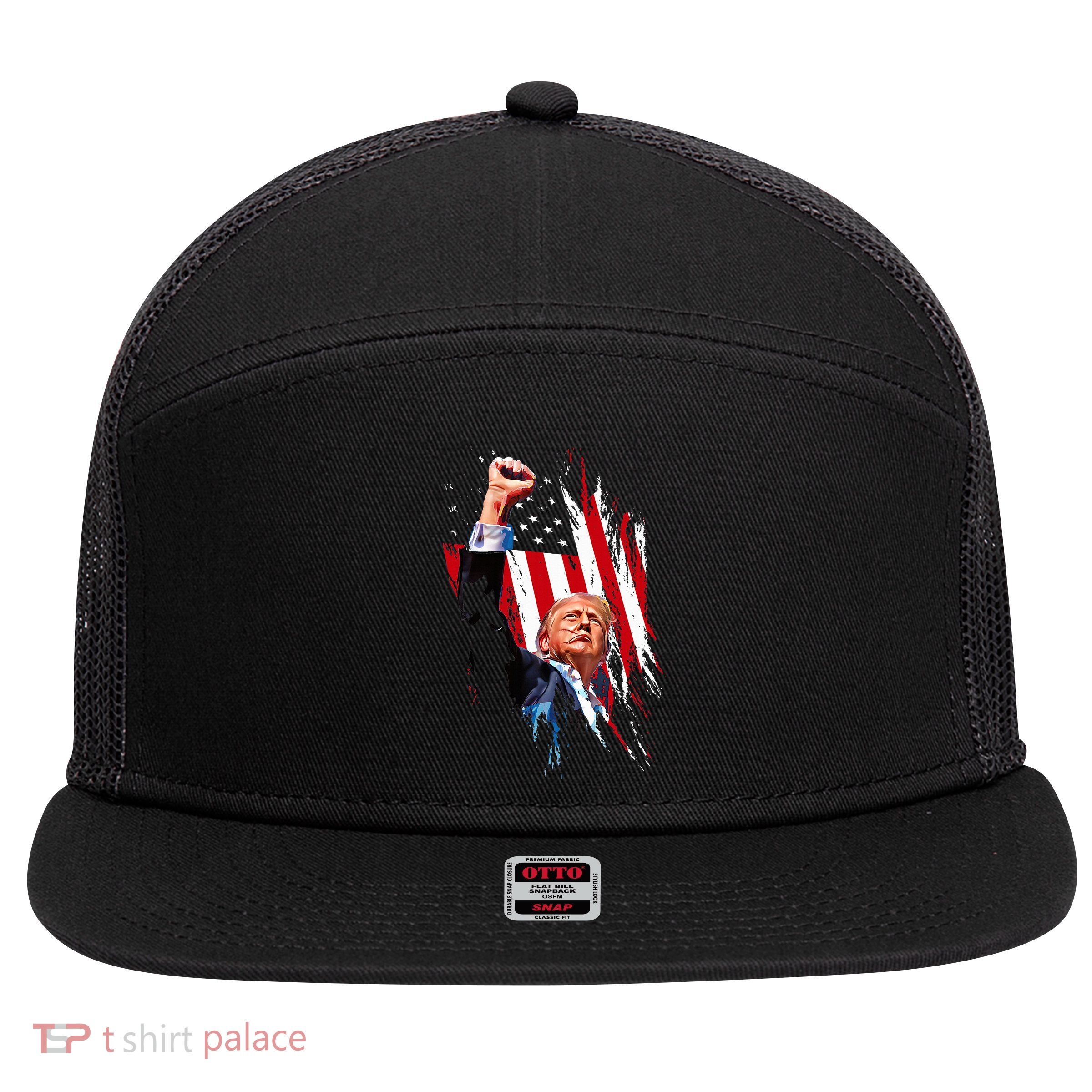Trump Fist Pump Usa Flag Maga 7 Panel Mesh Trucker Snapback Hat