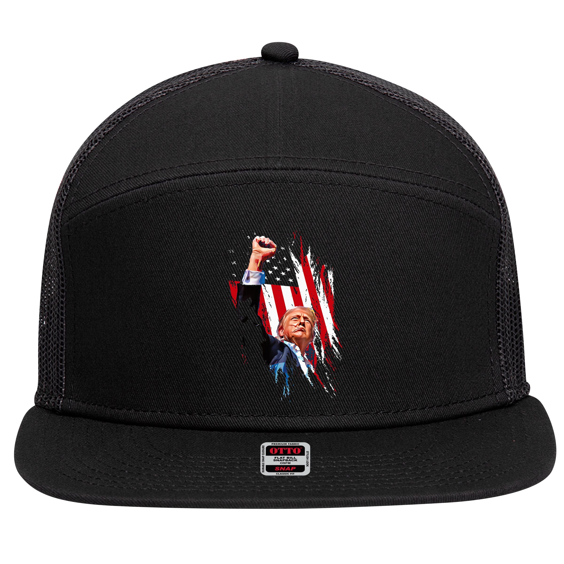 Trump Fist Pump Usa Flag Maga 7 Panel Mesh Trucker Snapback Hat