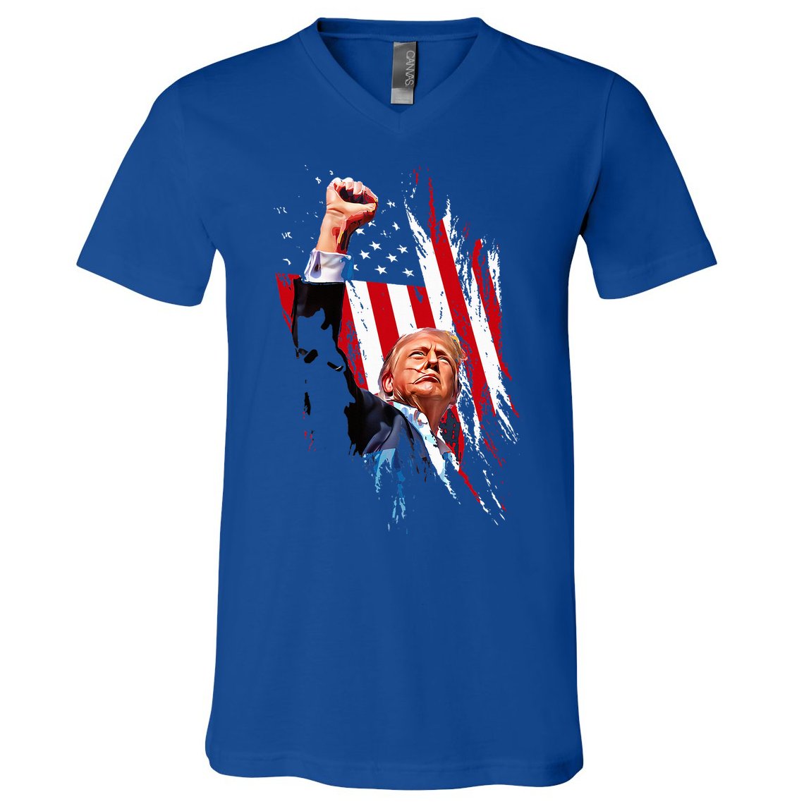 Trump Fist Pump Usa Flag Maga V-Neck T-Shirt