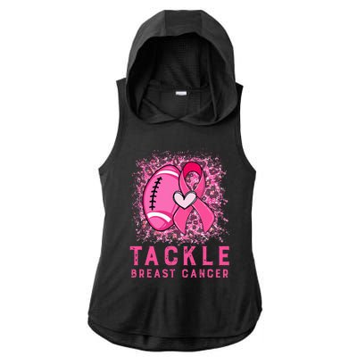 Tackle Football Pink Ribbon Breast Cancer Awareness Ladies PosiCharge Tri-Blend Wicking Draft Hoodie Tank