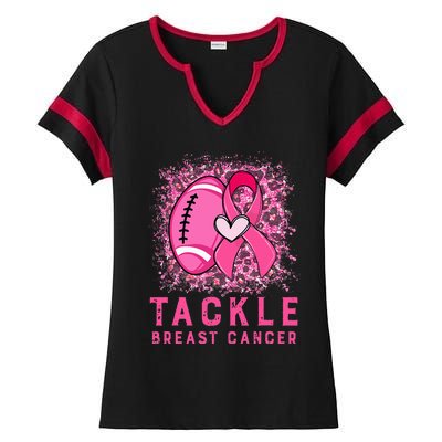 Tackle Football Pink Ribbon Breast Cancer Awareness Ladies Halftime Notch Neck Tee