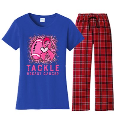 Tackle Football Pink Ribbon Breast Cancer Awareness Women's Flannel Pajama Set