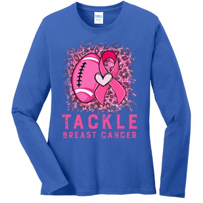 Tackle Football Pink Ribbon Breast Cancer Awareness Ladies Long Sleeve Shirt