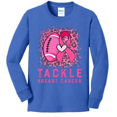 Tackle Football Pink Ribbon Breast Cancer Awareness Kids Long Sleeve Shirt