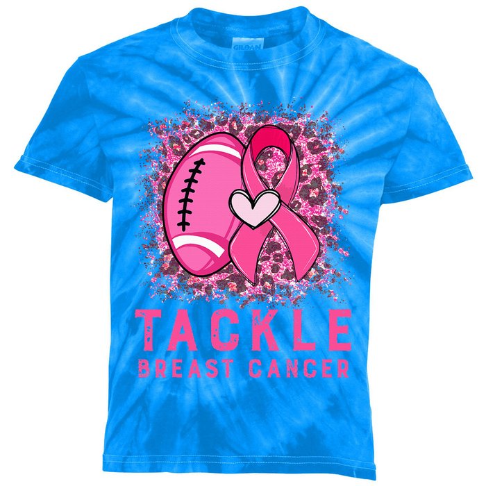 Tackle Football Pink Ribbon Breast Cancer Awareness Kids Tie-Dye T-Shirt