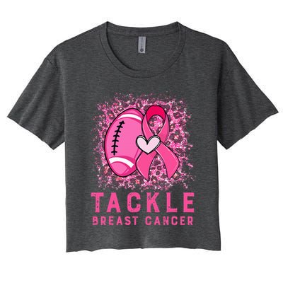 Tackle Football Pink Ribbon Breast Cancer Awareness Women's Crop Top Tee