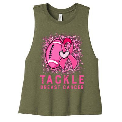 Tackle Football Pink Ribbon Breast Cancer Awareness Women's Racerback Cropped Tank