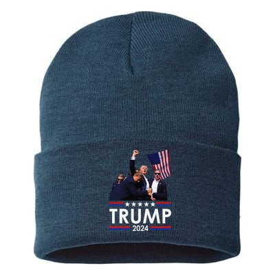 Trump Fist Pump Shot At Trump 2024 Trump Survives Rally Sustainable Knit Beanie