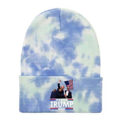 Trump Fist Pump Shot At Trump 2024 Trump Survives Rally Tie Dye 12in Knit Beanie