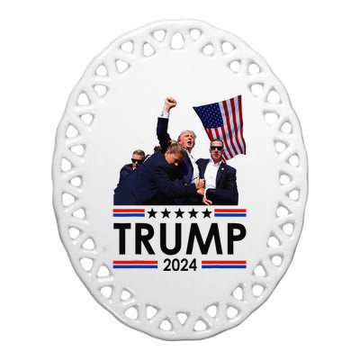 Trump Fist Pump Shot At Trump 2024 Trump Survives Rally Ceramic Oval Ornament