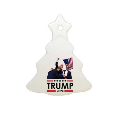 Trump Fist Pump Shot At Trump 2024 Trump Survives Rally Ceramic Tree Ornament