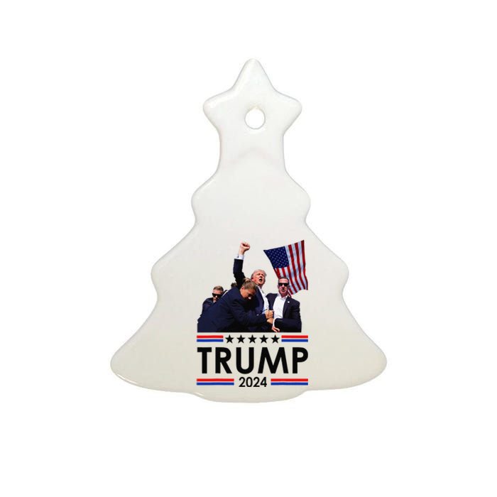 Trump Fist Pump Shot At Trump 2024 Trump Survives Rally Ceramic Tree Ornament