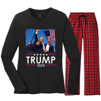 Trump Fist Pump Shot At Trump 2024 Trump Survives Rally Sweat Women's Long Sleeve Flannel Pajama Set 