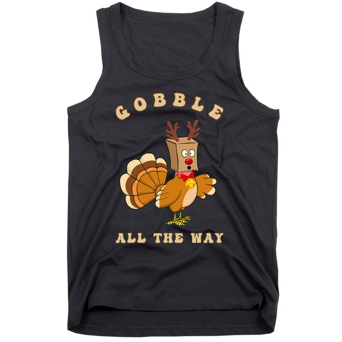 Turkey Fake Reindeer Thanksgiving Merry Christmas 2024 Funny Tank Top