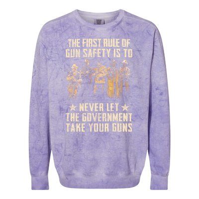 The First Rule Of Gun Safety Colorblast Crewneck Sweatshirt