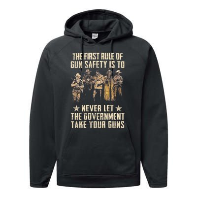 The First Rule Of Gun Safety Performance Fleece Hoodie