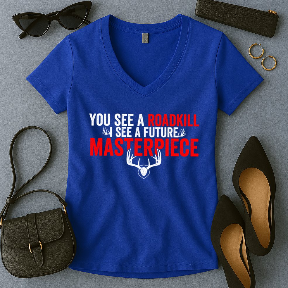 Taxidermy From Roadkill To Masterpiece Taxidermist Deer Gift Women's V-Neck T-Shirt
