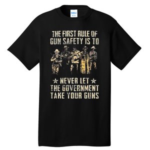 The First Rule Of Gun Safety (on back) Tall T-Shirt