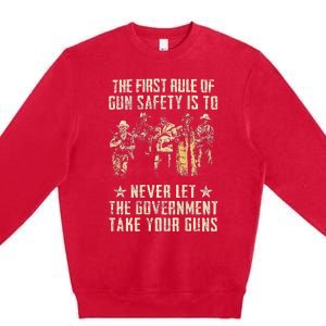 The First Rule Of Gun Safety (on back) Premium Crewneck Sweatshirt