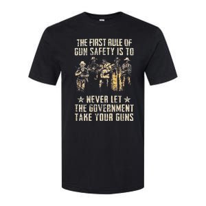 The First Rule Of Gun Safety (on back) Softstyle CVC T-Shirt