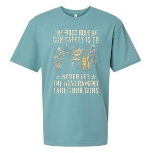 The First Rule Of Gun Safety (on back) Sueded Cloud Jersey T-Shirt