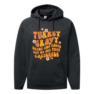 Thanksgiving Feast Retro Turkey Gravy Beans & Rolls Casserole Performance Fleece Hoodie