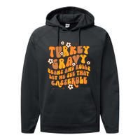 Thanksgiving Feast Retro Turkey Gravy Beans & Rolls Casserole Performance Fleece Hoodie