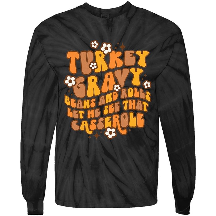 Thanksgiving Feast Retro Turkey Gravy Beans & Rolls Casserole Tie-Dye Long Sleeve Shirt