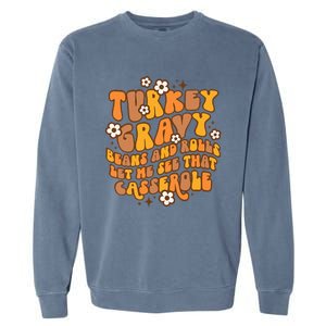 Thanksgiving Feast Retro Turkey Gravy Beans & Rolls Casserole Garment-Dyed Sweatshirt