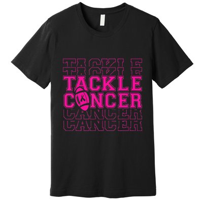 Tackle Football Ribbon Breast Cancer Awareness Premium T-Shirt