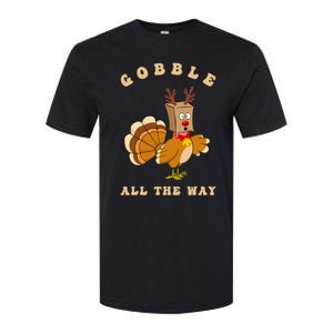 Turkey Fake Reindeer Thanksgiving Merry Christmas 2024 Funny Softstyle CVC T-Shirt