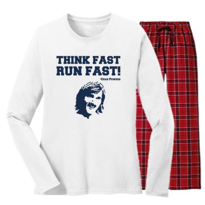 Think Fast Run Fast Chad Powers Women's Long Sleeve Flannel Pajama Set 